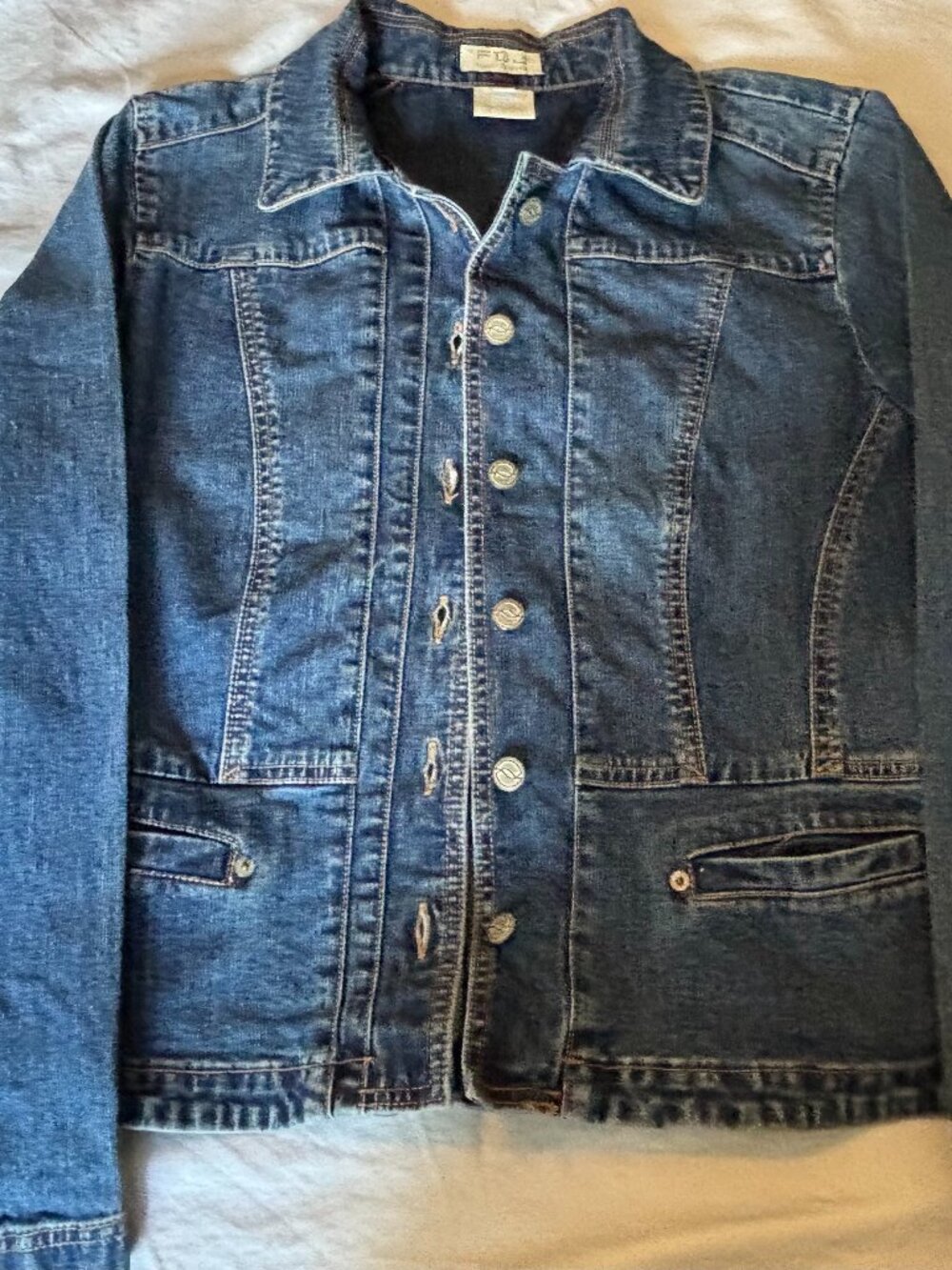 Size M FDJ French Dressing Le Jean Indigo Blue Stretch Denim Jacket LE# 642017D